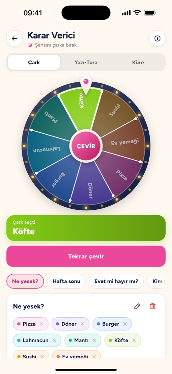 Ceplik Karar Verici · Zar At ekranı