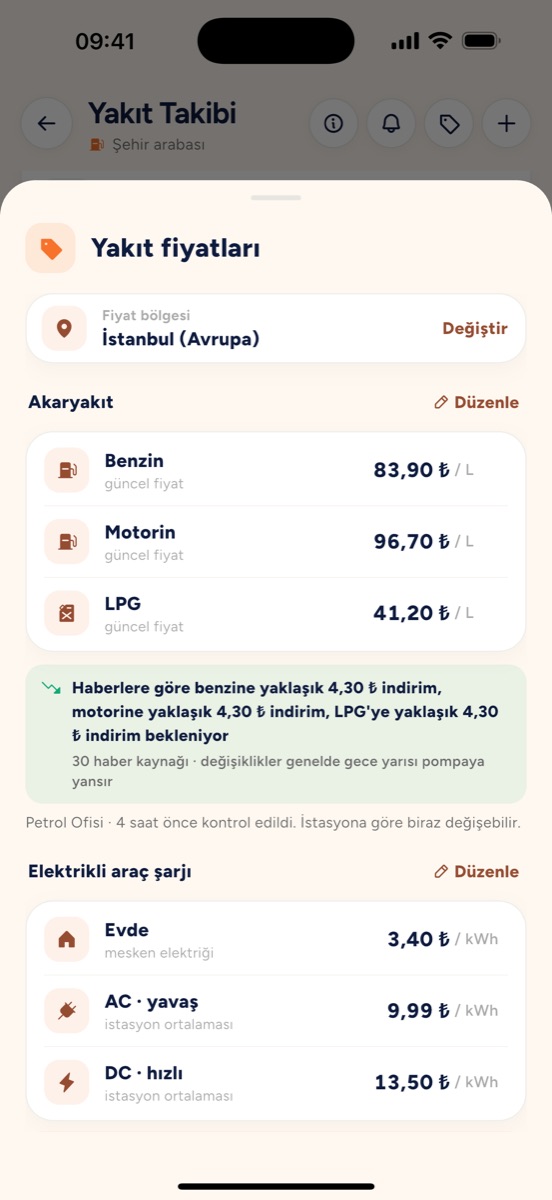 Ceplik Yakıt Takibi ekranı